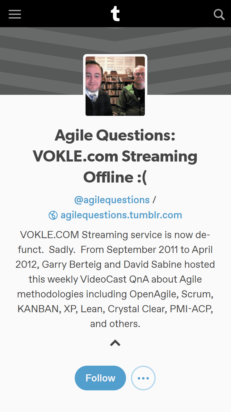 Screenshot of AgileQuestions Tumblr home page