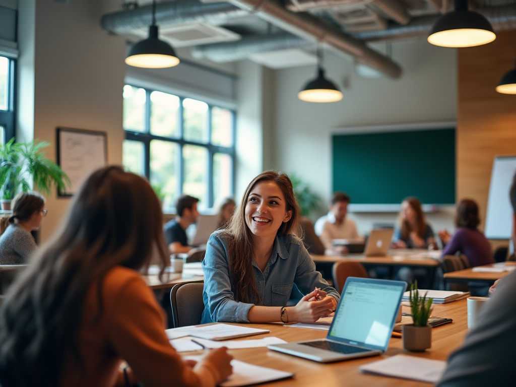 Relaxed corporate training classroom